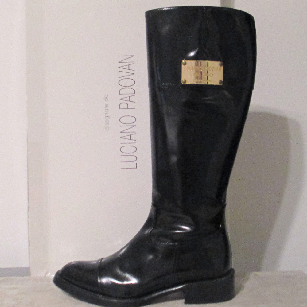 Luciano Padovan: Black Patent Boots, EU 36/US 6